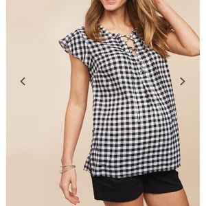 Motherhood Maternity Gingham Flutter Sleeve Top